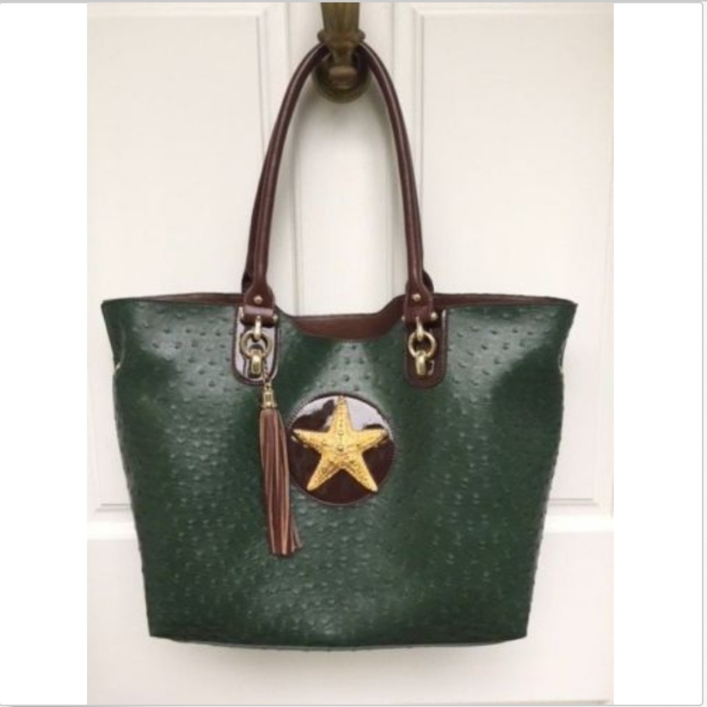 Bosom Buddy Green Brown Trim Starfish Purse Tote